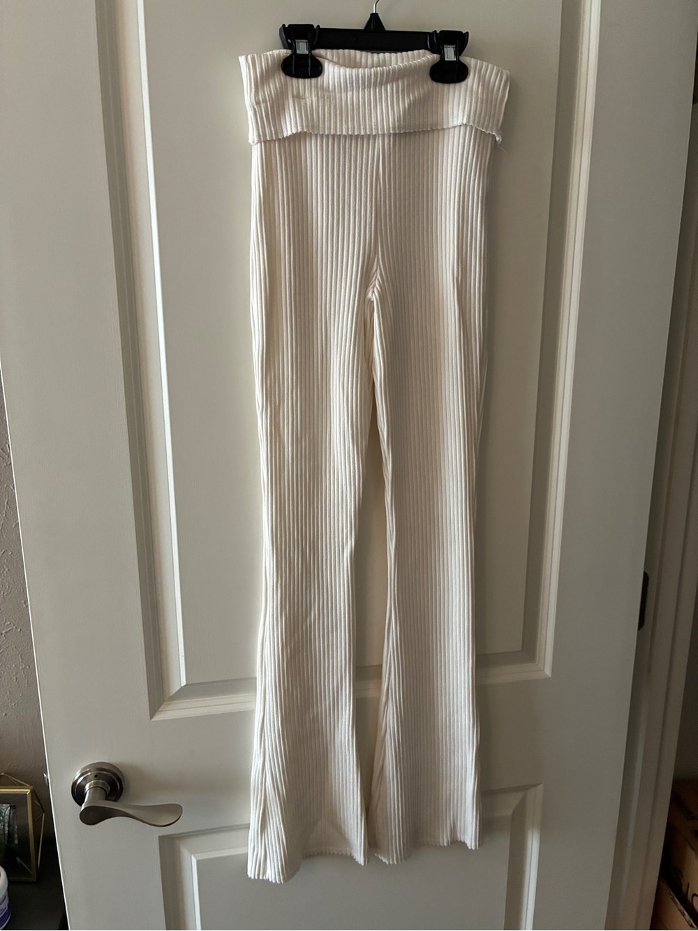 wild fable Fold over Waist Cream Ribbed Flare Knit Pants Leggings